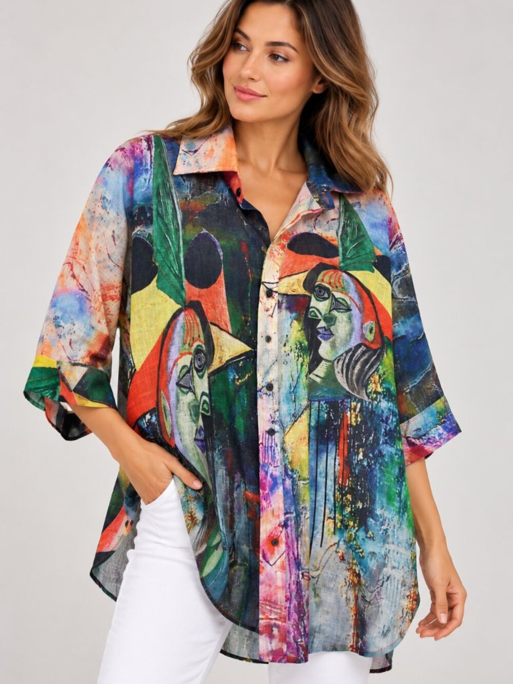 Dilemma Dhun Shroff Art to Wear Cubist Print 100% Cotton Oversized Shirt